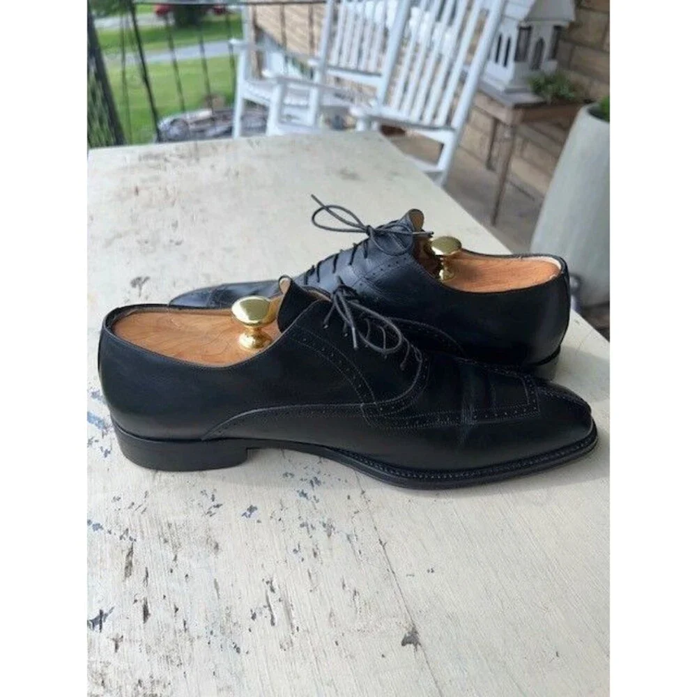 JOHNSTON MURPHY MENS SHOE 10M BLACK SPLIT-TOE OXFORD Made in Italy 24-0311